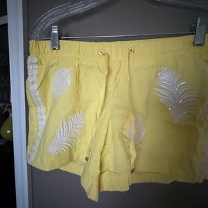 Lilly Pulitzer Yellow Embroidered Feather Drawstring Women’s Shorts